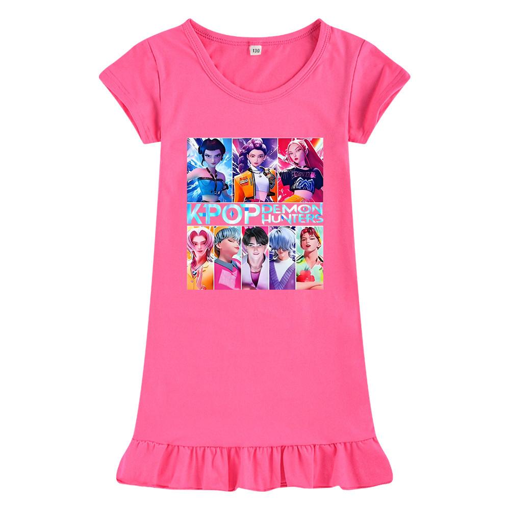 M1230 Kids Girls Sajaboys Kpop Rumi Zoey Mira Print Short Sleeves Ruffle Dress