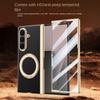Для Samsung Galaxy Z Fold 7 Кожаный 360° Поворотный Держатель Магнитное Закаленное Стекло Передняя Пленка Противоударный Чехол для Телефона с Поддержкой Отпечатков Пальцев