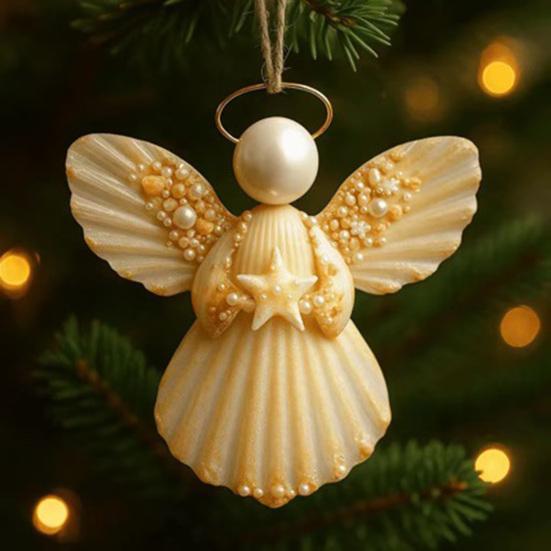 Angel Shell Ornament Christmas Tree Hanging Ornaments Sea-inspired Angel Decorations Handcrafted Seashell Angel Accents for Coastal Beach