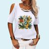Женская модная футболка с коротким рукавом и цветочным принтом, круглый воротник, топ с открытыми плечами, женская повседневная футболка-пуловер
