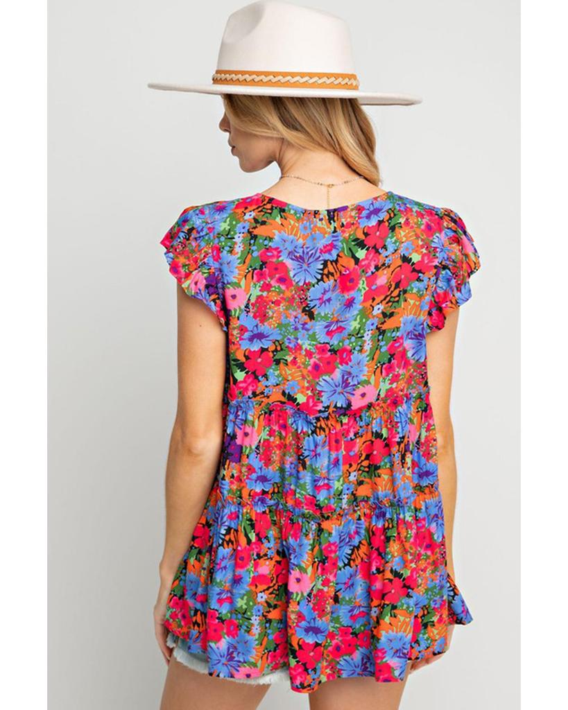 Azura Exchange Топ Babydoll с короткими рукавами и оборками с цветочным принтом