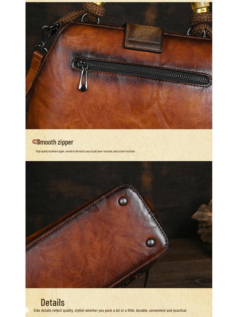 Retro Women's Embossed Crossbody Bag - European and American Style, Spliced Design, Handmade Color Rubbing Handbag