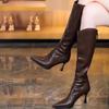 Острый носок женские высокие сапоги на высоком каблуке элегантная обувь 2025 тренд зима новый бренд туфли-лодочки до колена готическая мода Botas De Mujer