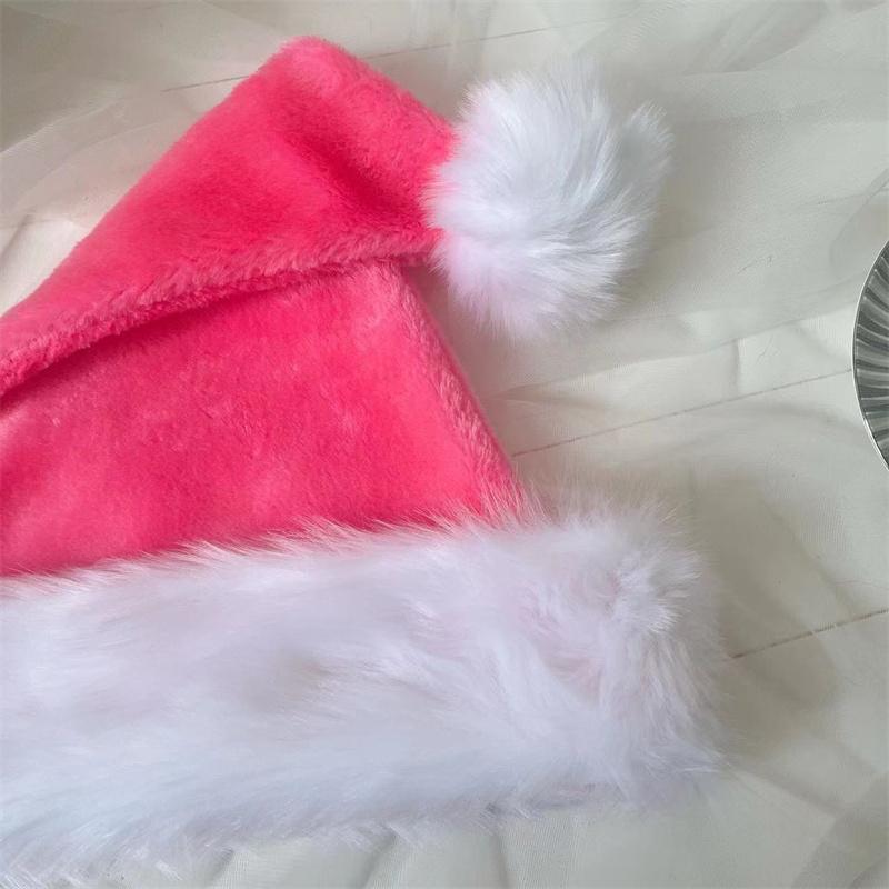 Christmas Santa Hat Xmas Pink Long Plush Holiday Red Black Hat For Adults And Kids Unisex New Year Festive Party Supplies