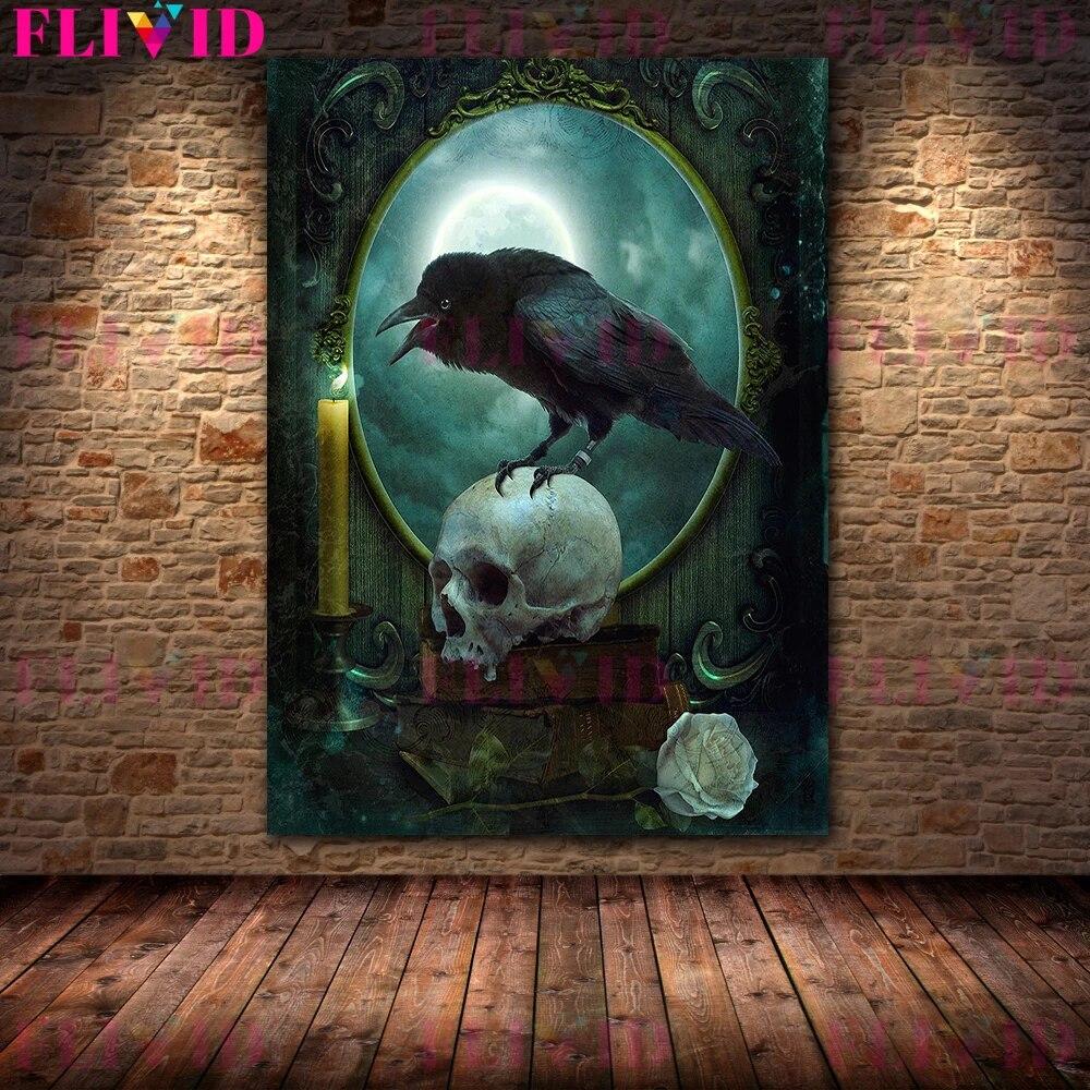 Gothic Raven And Skull Dark Academia Vintage Wall Art Canvas Painting Botanical Skeleton Painting Witchcraft Art Poster Print No Frame