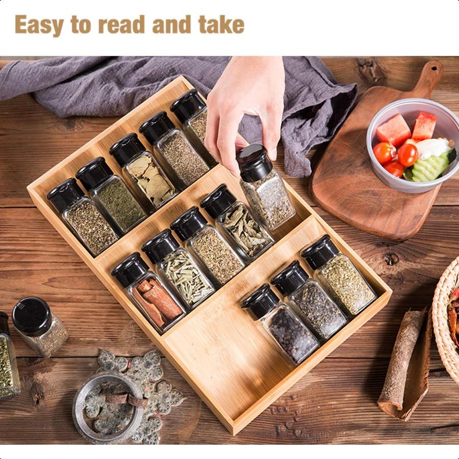 3Tier Bamboo Drawer Spice Rack Wooden Kitchen Cabinet Spice Organizer Spice Jar Holder Medicine Health Care Vitamin Bottles Sto