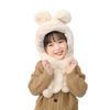 Children Hat with Bear Ear Decoration Solid Color Thickened Plush Warm Hat Scarf Set Kids Cold Weather Hat