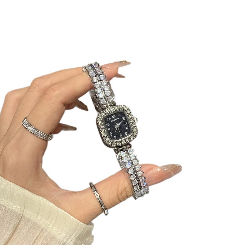 Ladies Watch Women'S Niche Light Luxury Temperament Full Of Diamonds Square Dial Bracelet Quartz Watch
