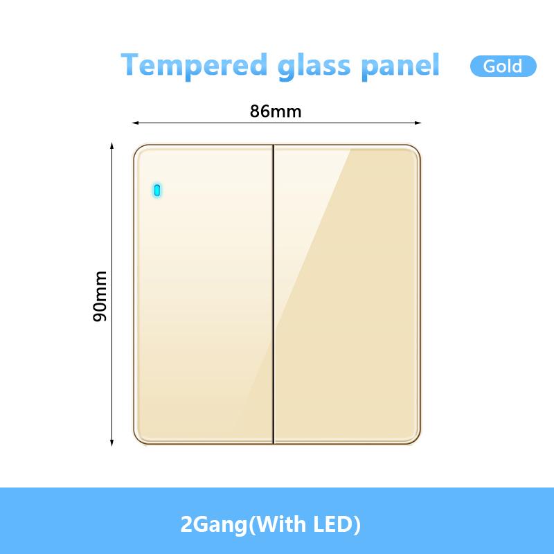 Universal Wall LED Light 1/2Way Switch 16A Black/White Tempered Glass Panel ON OFF Power Push Button Rocker Switch 1/2/3/4 Gang