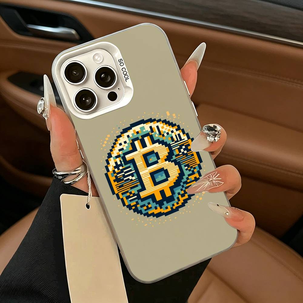 Bitcoin Pattern Art Phone Case For iPhone 11 12 13 14 15 16Pro Max Plus white silver Phone Cover