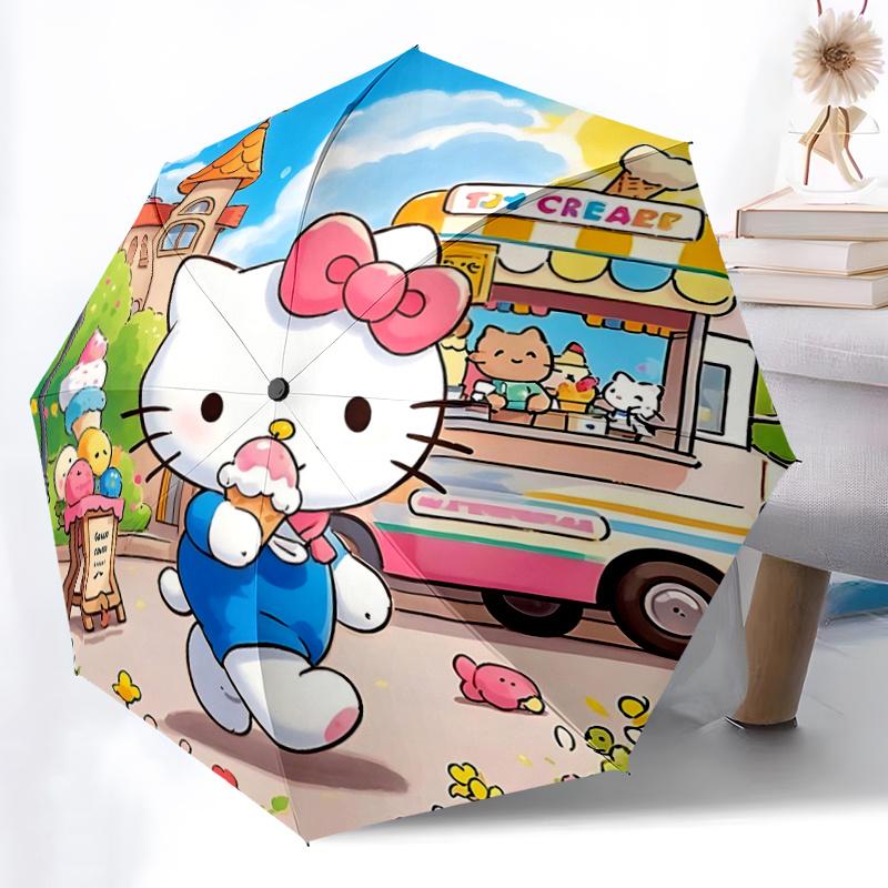 1pc Hello Kitty Ice Cream Cone Umbrella - Automatic Opening/Closing, Portable Folding Design, 8-Rib Iron Frame, Outdoor Umbrella, Ideal Gift for Fans,