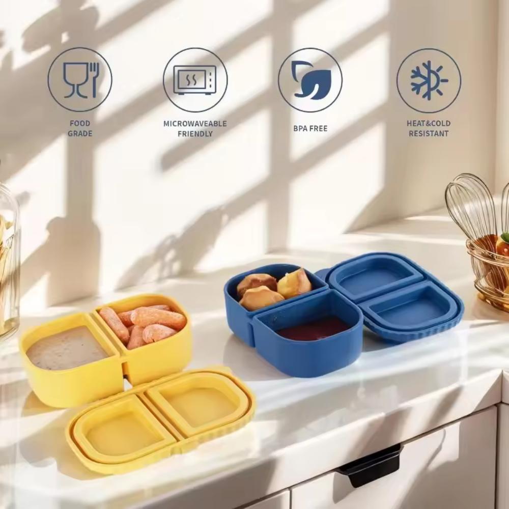 Reusable Silicone Snack Containers with Lids Mini Containers 2 Compartments Portable Food Storage Box for Picnic Tools Box