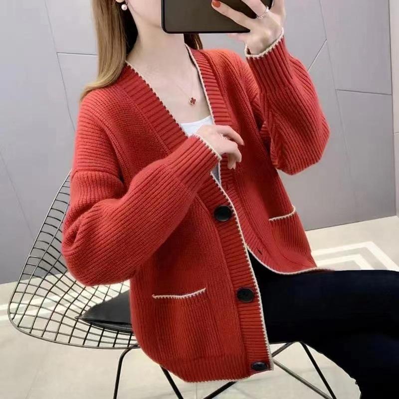 YYFS Женская мода повседневная осень-зима однотонный принт длинный рукав V-образный вырез свитера