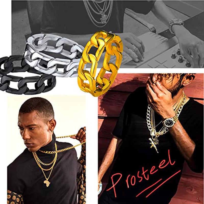 Кольцо-цепочка из титановой стали «Звездная ночь»: Трендовые минималистичные украшения в стиле хип-хоп