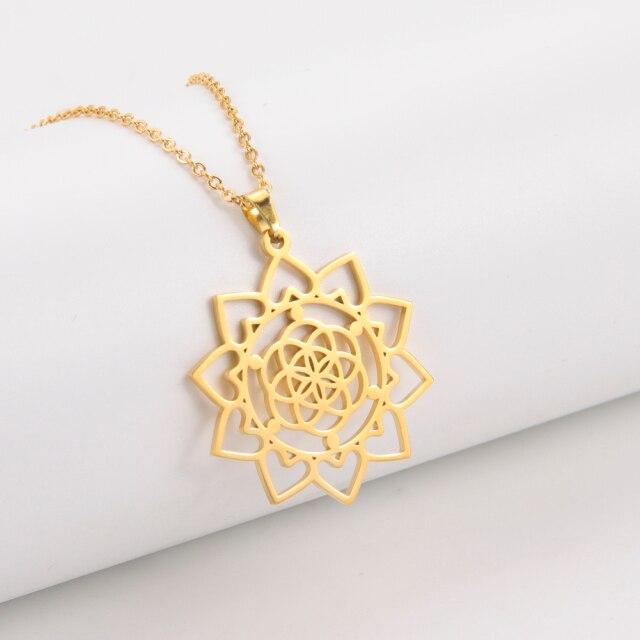 Цветок жизни мандала ожерелье кулон позолоченная цепочка из нержавеющей стали ювелирные изделия геометрические аксессуары амулет подарок для женщин мужчин