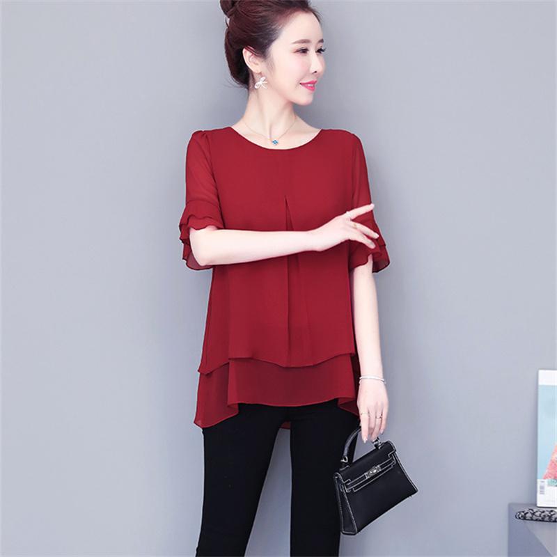 2022 Блузка, свободный топ, женские шифоновые рубашки с рукавами-бабочками, летняя женская одежда средней длины, новая корейская рубашка, топы с рюшами