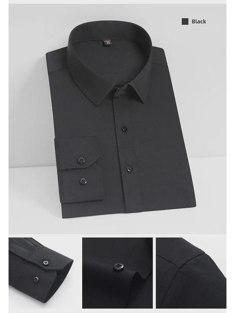 Мужская белая рубашка с длинным рукавом, облегающего кроя — эластичная, удобная, не мнется, профессиональный корейский стиль