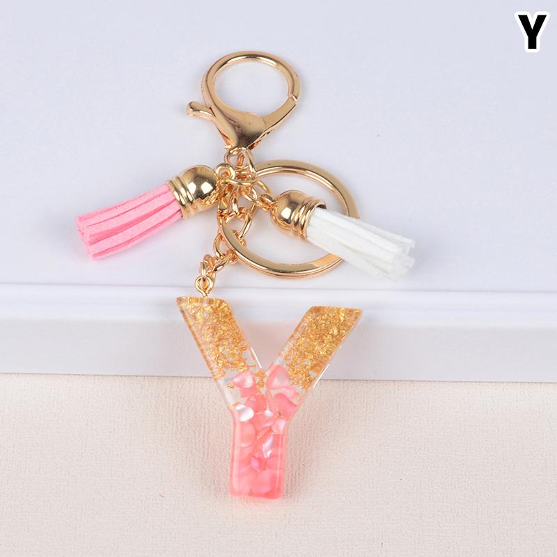 Материал из смолы с кисточкой, брелок с буквами алфавита, блестящий брелок, брелок с буквами, кулон на сумку, брелок с золотой фольгой и камнем