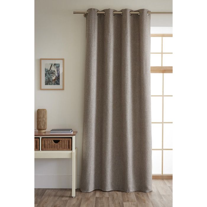 Lot de 2 rideaux + 8 œillets 140 x 240 cm fils teints jacquard "Atlas" Le fil d'Ariane - 2x140x240 - Galet