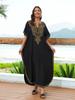 Черный кафтан с вышивкой больших размеров, летнее длинное пляжное платье, женская домашняя одежда, купальный костюм, свободный кафтан