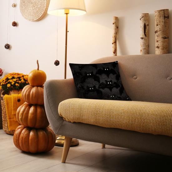 Halloween Pillow Cover 18"x18" Ghost Throw Pillow Cover Plush Bat Zippered Pillow Case for Home Living Room Bedroom Decoration