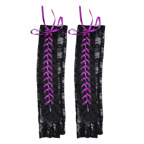 1 пара женских перчаток на Хэллоуин на шнуровке, ажурные кружевные перчатки на половину пальца с тонкой цветочной вышивкой для вечеринок, косплей, перчатки для ролевых игр