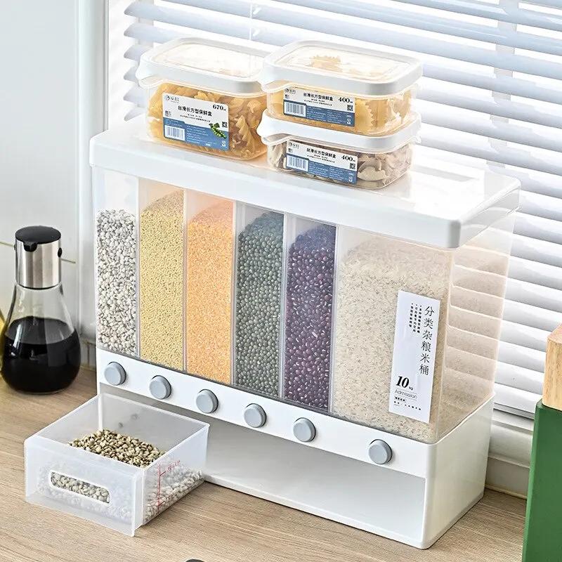 6 Grids Rice Dispenser Food Dispenser High-capacity Rice Storage Dry Food Dispenser Grain Storage Dried Fruit Food Storage Box