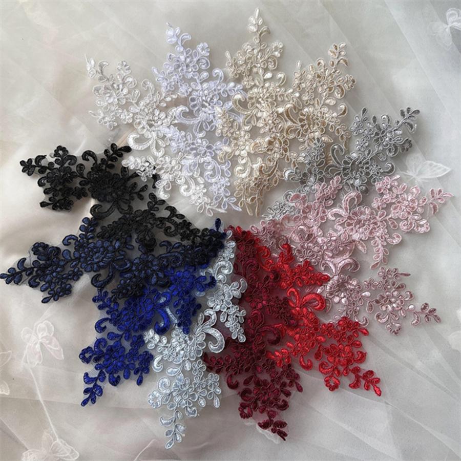 1 Pair Flower Sew On Lace Patches Embroidery Applique Repair For Wedding Dresses 23*10cm