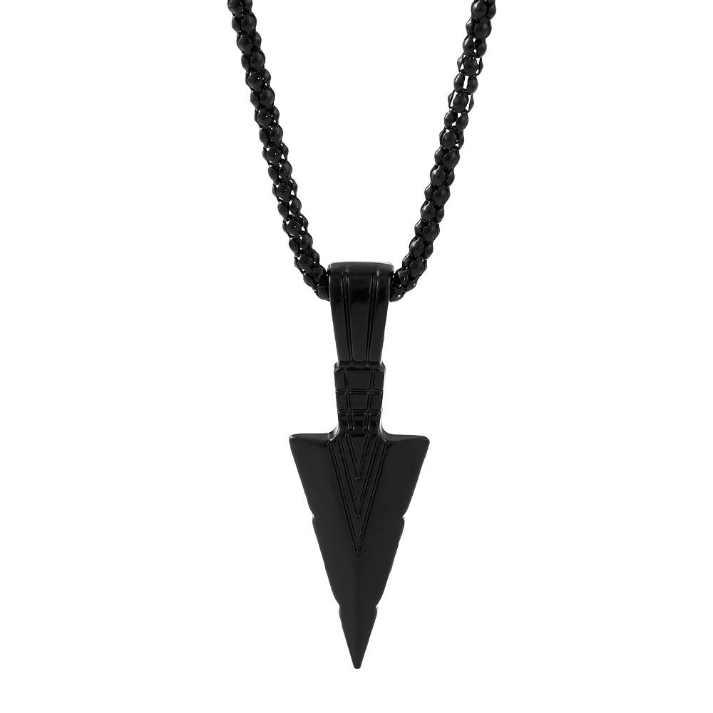 New Men Spear Point Arrowhead Pendant Necklace with 24 Inches Chain, Gun Black