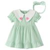 Baby Nest Short Ceremonial Size Ages Months Dress, Girls' Dress, Sleeve, 100% Cotton, Outfit, Headband, Spring/Summer, Green, 80, 9-12