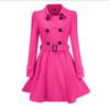 "Women's European and American Slim Ruffled Woolen Coat with Belt Buckle - Autumn/Winter 2021"