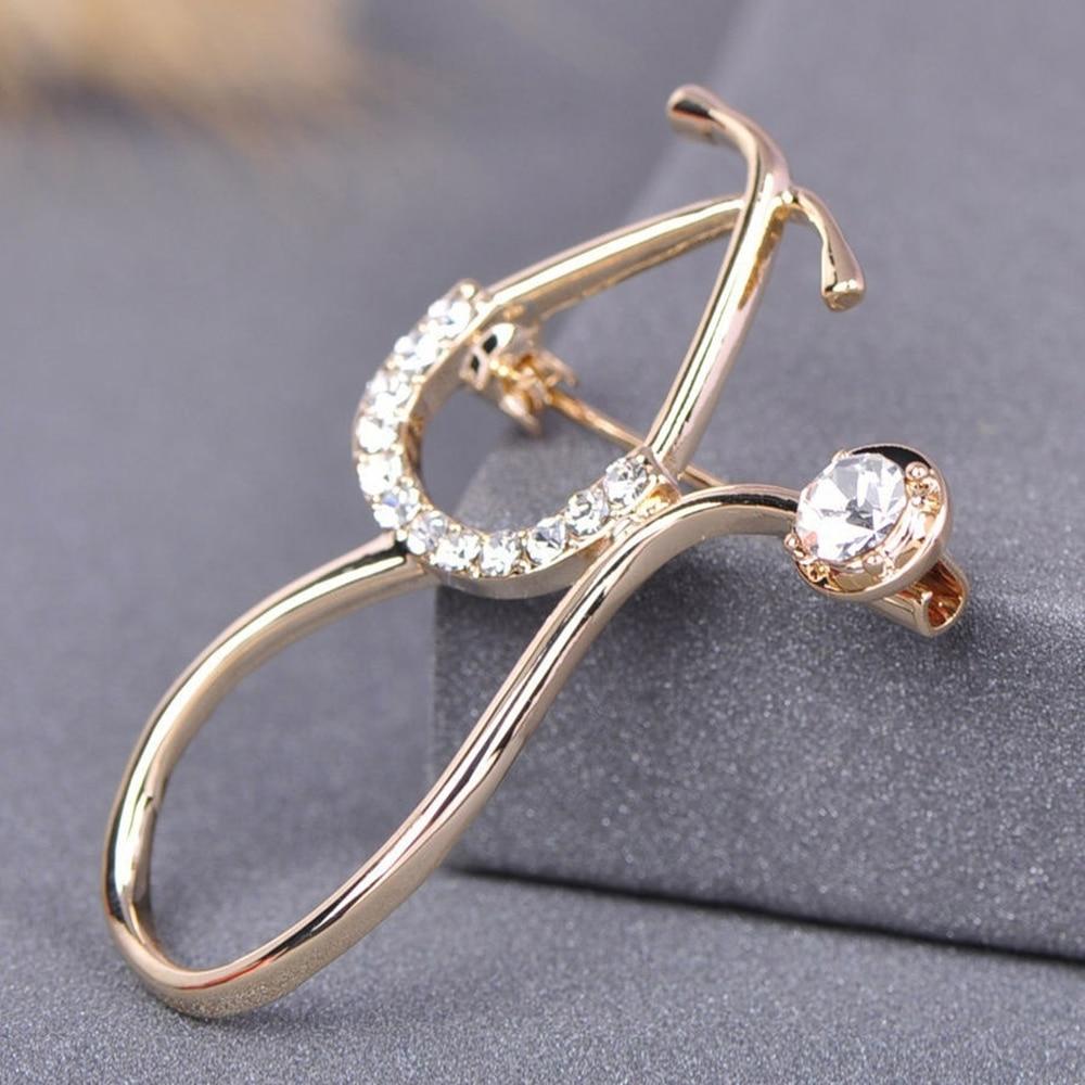 Blucome New Design Alloy Stethoscope Brooch for Women Collar Scarf Party Corsage Doctor Brooch Accessories Gifts