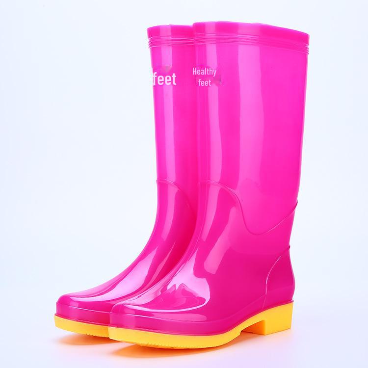 Adult Velvet-Lined Non-Slip Waterproof High-Top Kitchen Rain Boots - PVC Ladies' Work Shoes