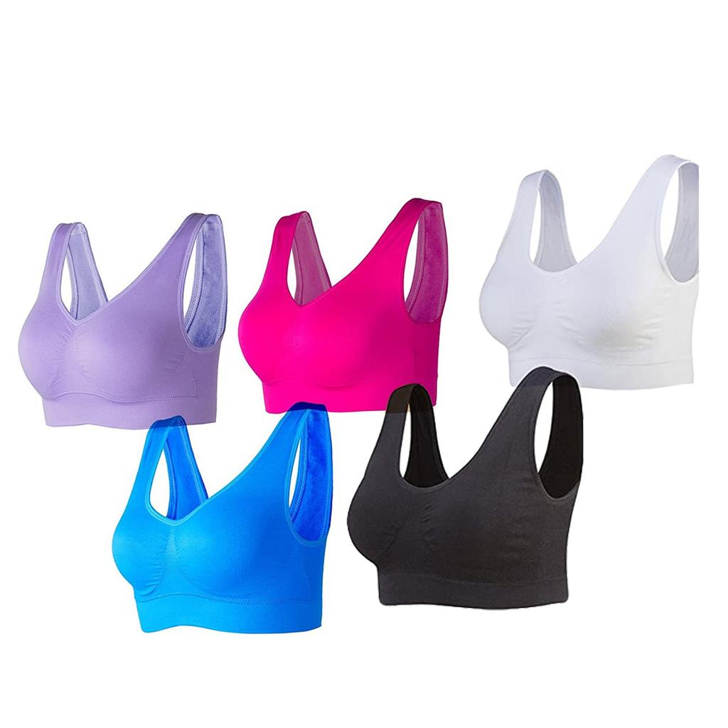 Комплект из 5 бесшовных спортивных бюстгальтеров для йоги без косточек со съемными подушечками для женщин