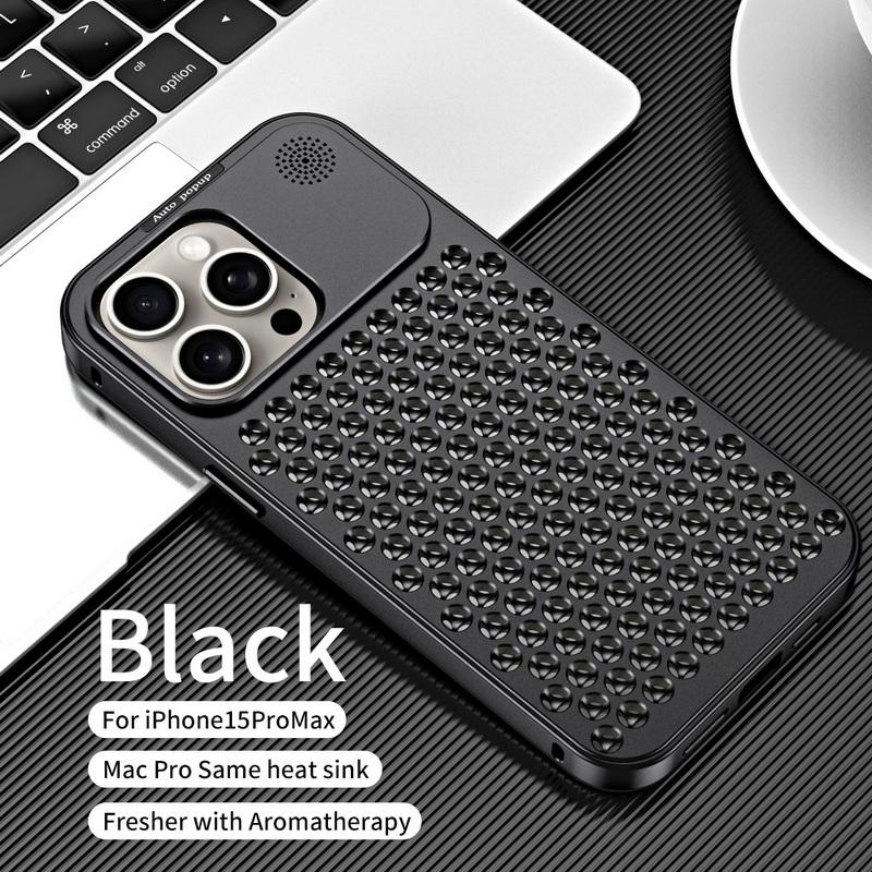 Чехлы из алюминиевого сплава для iPhone 16 15 Pro Max 14 Pro 13 12 Samsung S23 S22 Ultra Shockproof Elastic Buckle Aroma Heat Disipation Luxury Phone Cover