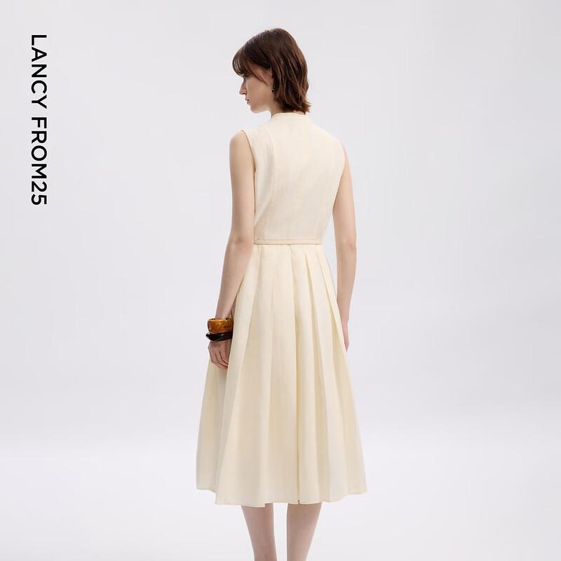 Linen Old Money Style Sleeveless Pleated A-line Dress