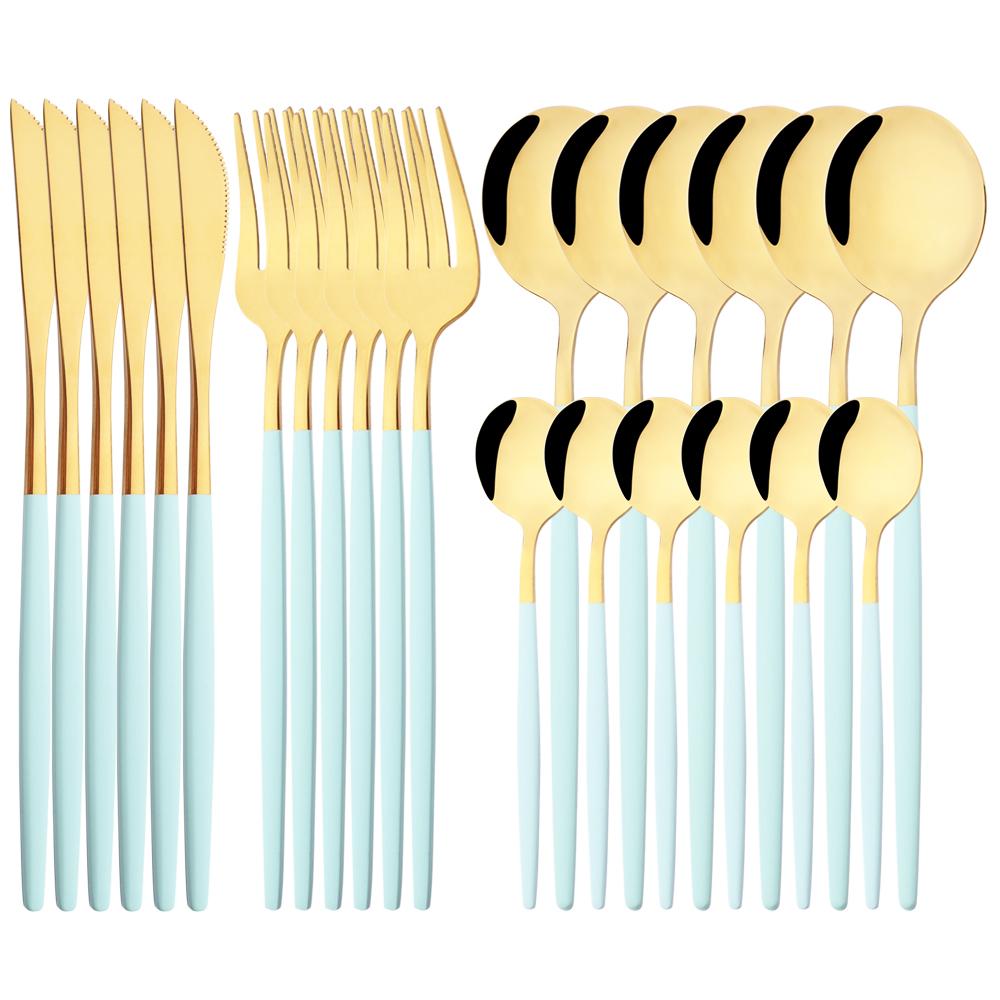 24 шт. золотой набор столовой посуды, набор посуды из нержавеющей стали, нож, вилка, ложка, роскошный набор столовых приборов, кухонные столовые приборы с коробкой, можно мыть в посудомоечной машине