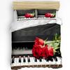 Piano Music Red Rose Flower Bedding Set 3pcs Duvet Cover Pillowcase Kids Adult Quilt Cover Double Bed Set Home Textile