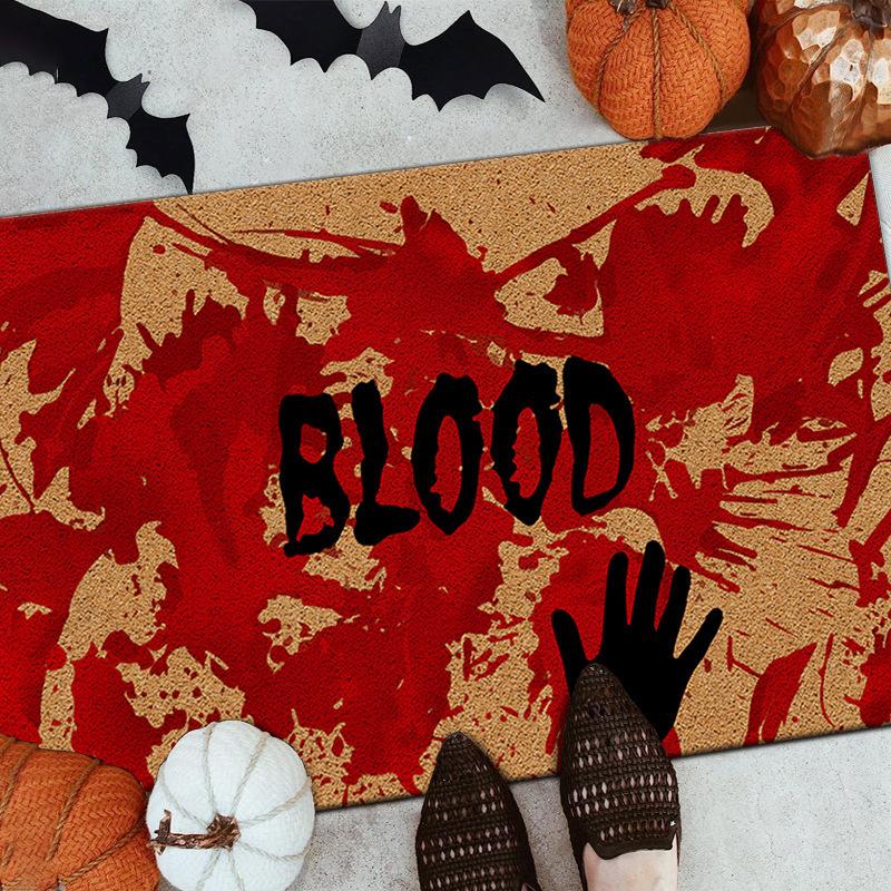 Хэллоуин Кровавый Ковер Мат Ужас Отпечаток Руки Ковер Череп SOS Текст Пробка Нескользящий Домашнее Украшение Коричневые Коврики для Пола Приветственный Коврик