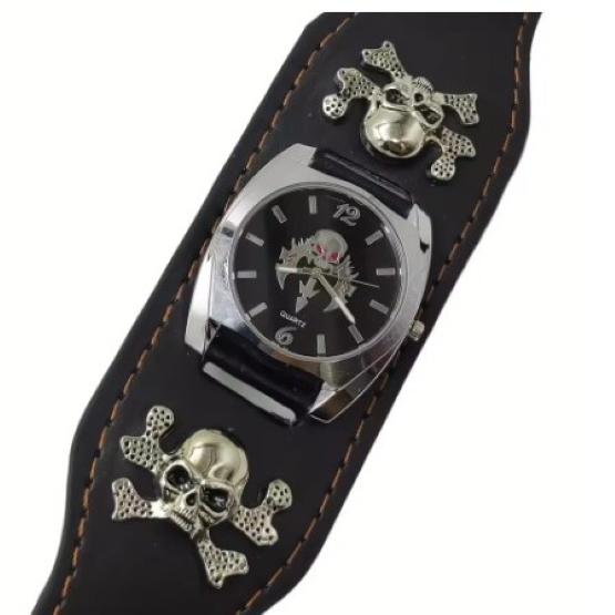 Часы Steel Master Black Skull из искусственной кожи для мужчин, модные, панк-рок, готика, креатив, аниме, наручные часы, крутые, аниме, хип-хоп, кварцевые часы