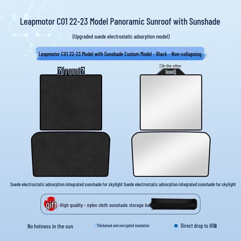 Совместимо с моделями Leapmotor C01 22-23 гг.: Электростатическая шторка на люк для теплоизоляции, защиты от солнца, обеспечения конфиденциальности и непрозрачного экранирования.