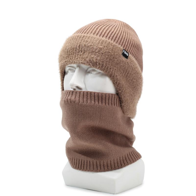 Two-Piece Hat Scarf Set Autumn Winter Windproof Warm Neck Knitted Cap for Men Outdoor Riding Windproof Ear Protection Neck Wool Cap with Scarf