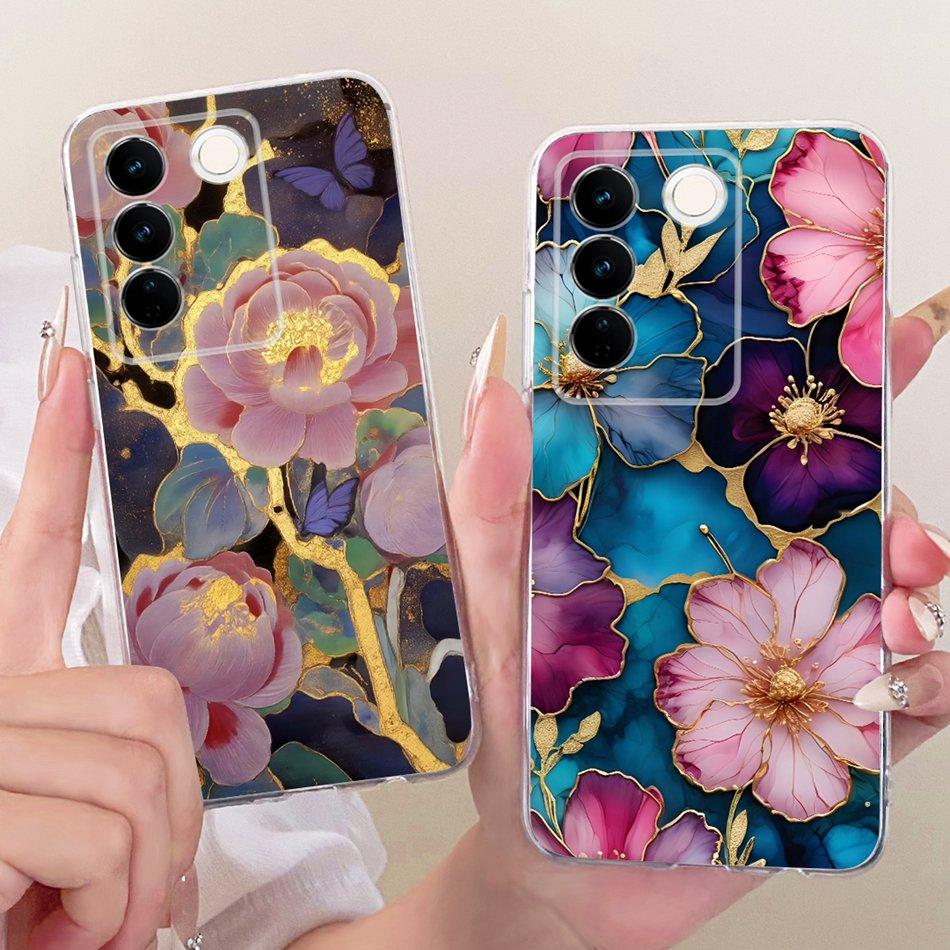 For Vivo V27 V27Pro Cute Flower Butterfly Cat Painted Case For Vivo V 27 V27 Pro V2230 V2231 Soft Silicone TPU Phone Cases