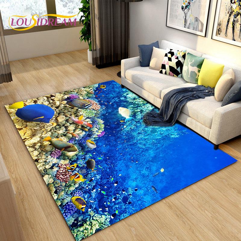 3D подводный мир, морской черепаха, дельфин, большой ковер, ковер для гостиной, спальни, дивана, коврик для кухни, нескользящий напольный коврик