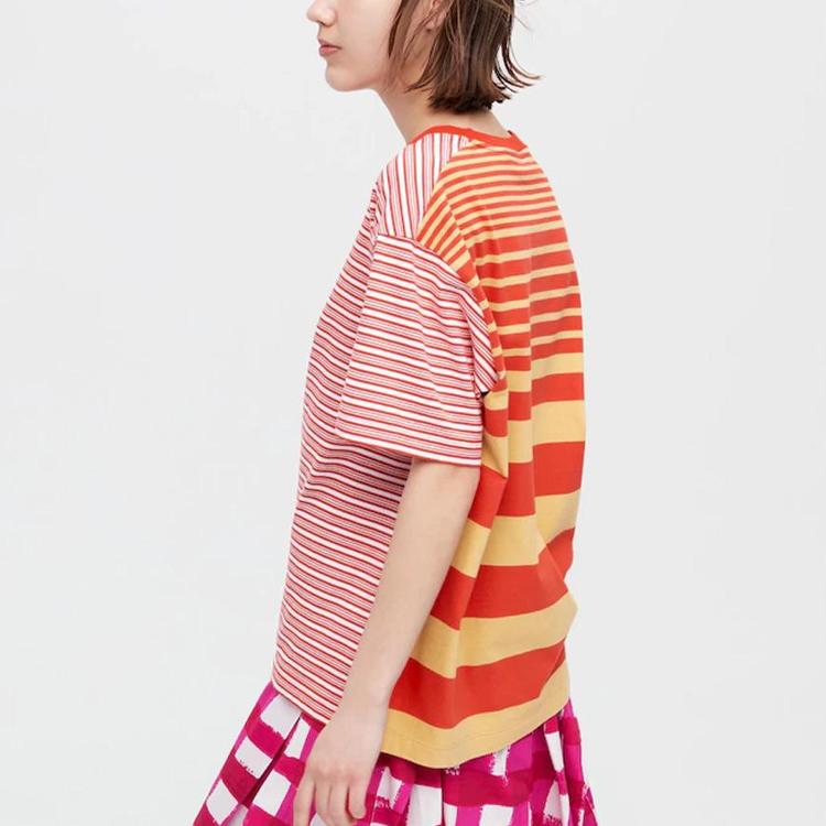 Uniqlo Футболка с круглым вырезом в полоску X MARNI (Азия) Красный Унисекс Уличная одежда 449634-15