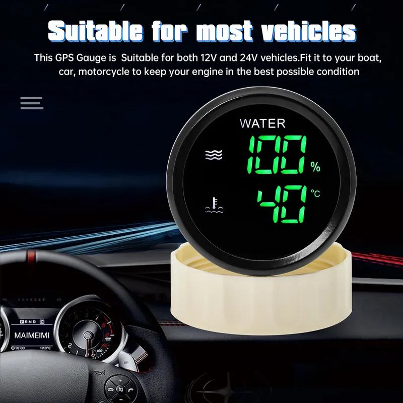 52mm Dual Gauge+Water Temp Sensor+Water Level Sensor 0-190 ohm Digital Water Tank Indicator/Water Temp Meter with Alarm
