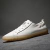 Обувь из натуральной кожи, мужские кроссовки, модный бренд, повседневная обувь для молодых мужчин, плоская мужская обувь, белая, из коровьей кожи TPR, нескользящая, D173