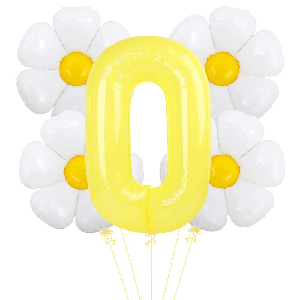 5pcs Set Daisy Foil Balloons Bouquet Yellow Number Balloon 0-9 Boho Girls Birthday Party Decorations Summer Sunshine Baby Shower