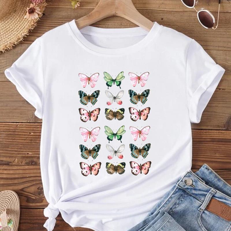 (Азиатский размер) Женская модная футболка с круглым вырезом, акварелью и сладким цветком, одежда, футболка с принтом, женские футболки с короткими рукавами и графикой