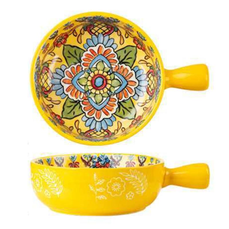 Bohemians Ceramic Handled Soup Bowl Serving Bowl Suitable for Oven and Microwave Safe Use Easy Cleaning Dishwasher Safe